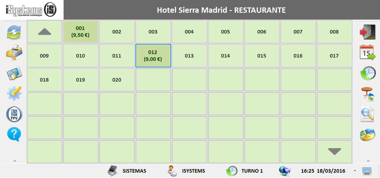 Mesas tpv hotel